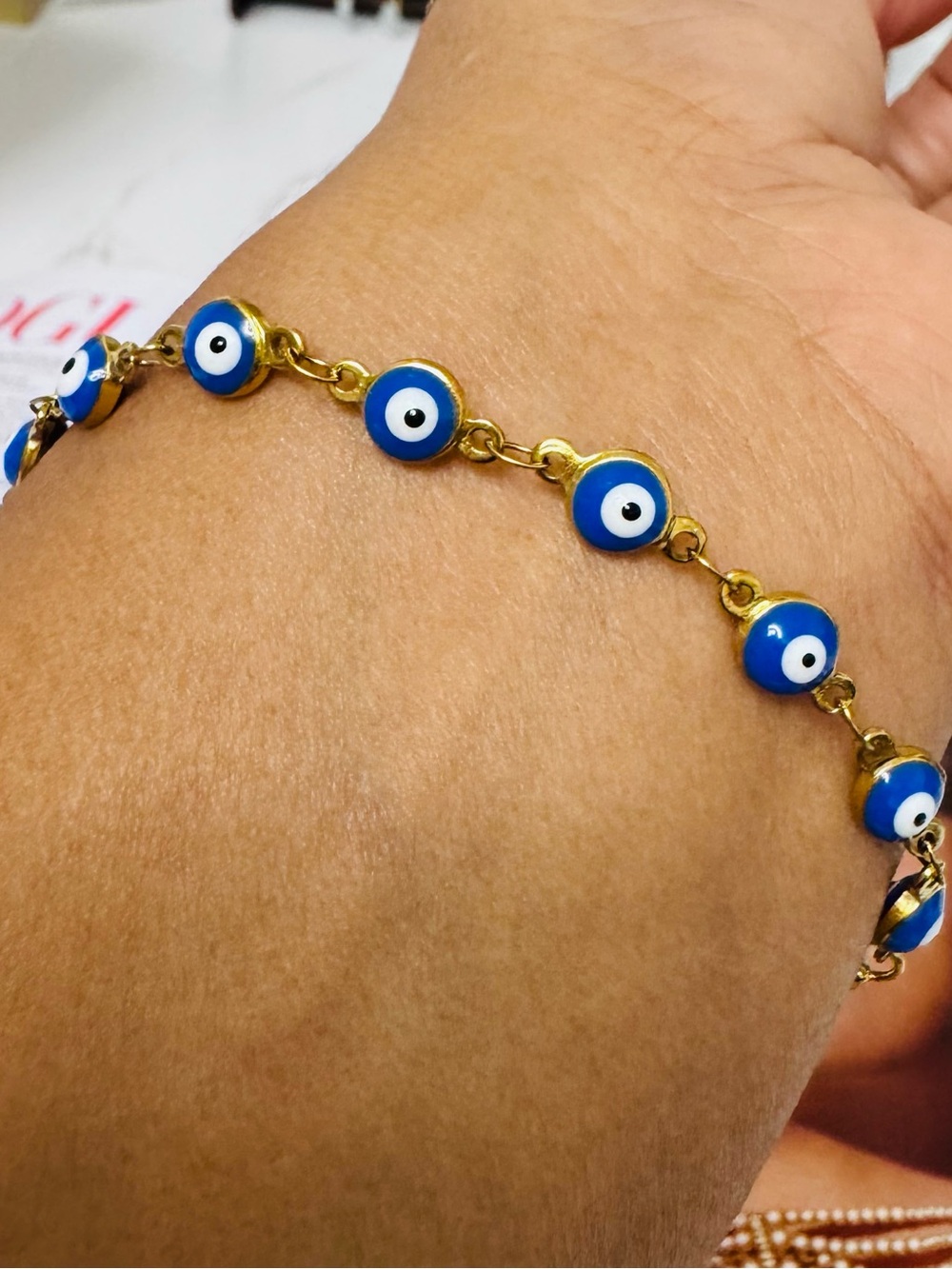Gold Chain Blue Evil Eye Bracelet - Unbranded